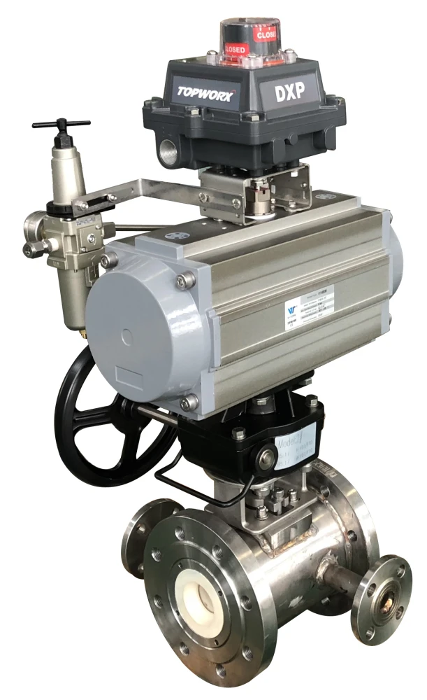 An actual FCCV1 pneumatic valve assembly with a manual override and limit switch