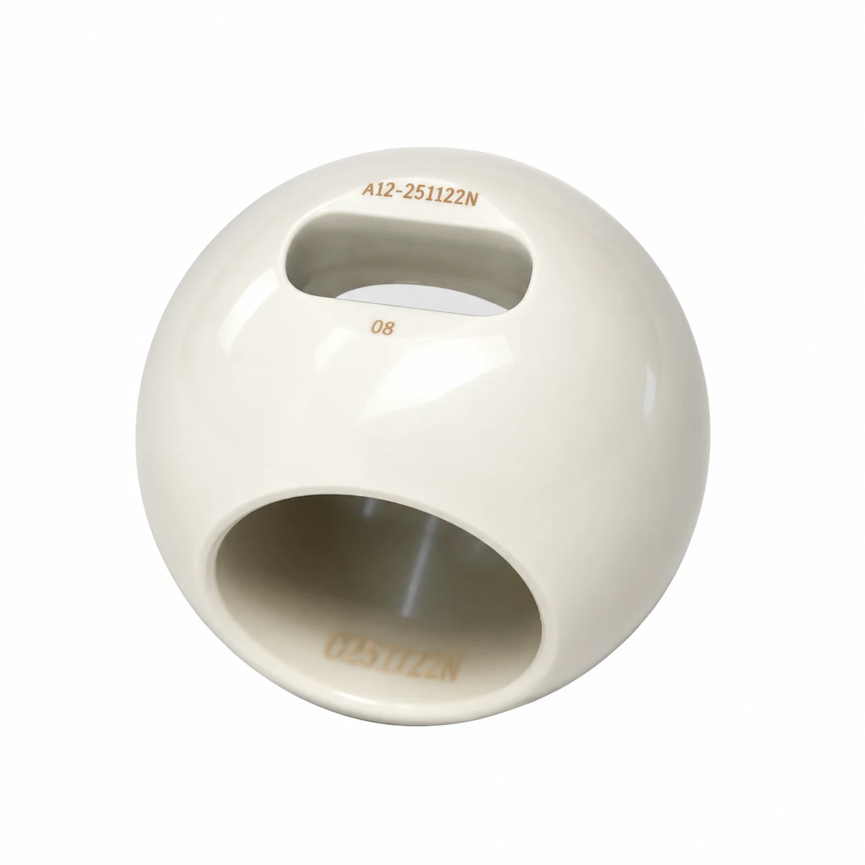 KOWOV round-bore ceramic ball with an identification marking